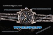 Breitling Superocean Chronograph II Chronograph Swiss Valjoux 7750 Automatic Steel Case with Black Dial Black Leather Strap and Stick Markers -Blue Second Hand