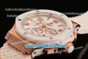 Hublot Big Bang Quartz Movement White Dial with Rose Gold Case and Numeral Marking-White Rubber Strap