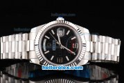 Rolex Day Date II Oyster Perpetual Automatic Movement Silver Case with White Stick Markers and Black Dial