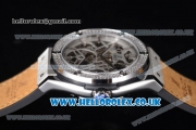 Hublot Classic Fusion Skeleton Asia Automatic Steel Case with Skeleton Dial Diamonds Bezel and Brown Leather Strap