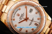 Rolex Day Date II Oyster Perpetual Swiss ETA 2836 Automatic Movement Full Rose Gold with Diamond Bezel - Diamond Markers and White Dial