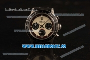 Rolex Daytona Vintage Edition Chrono Miyota OS20 Quartz Steel Case with White Dial and Black Leather Strap