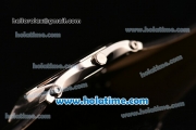Patek Philippe Gondolo Japanese Miyota Quartz Steel Case with Black Leather Bracelet Stick Markers and Black Dial