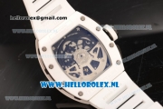 Richard Mille RM 011 Chronograph 7750 Auto Ceramic Case with Skeleton Dial and White Rubber Strap - 1:1 Origianl (KV)