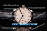 IWC Portuguese Power Reserve Clone IWC 52010 Automatic Steel Case with White Dial Arabic Number Markers and Blue Leather Strap - 1:1 Original (ZF)