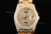 Rolex Day-Date Oyster Perpetual Swiss ETA 2836 Automatic Movement ETA Case Full Gold and Diamond with Diamond Dial