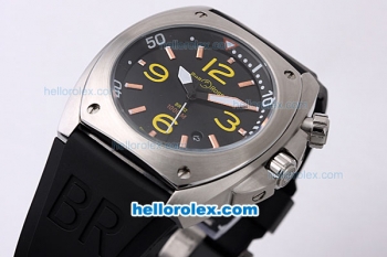 Bell & Ross BR 02 Automatic Movement Sliver Case with Black Dial and Yellow Marking