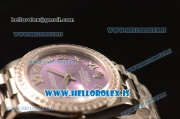 Rolex Datejust 31 Steel 2836 Auto With Steel Bracelet Purple Dial Roman Diamond Bezel