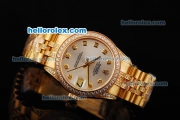 Rolex Datejust Automatic Movement Golden Case and Golden Strap with White Dial and Diamond Markers