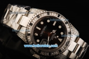 Rolex GMT Master II Swiss ETA 2836 Automatic Movement Full Steel with Black Dial and Diamond Bezel