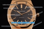 Audemars Piguet Royal Oak 41 Clone AP Calibre 3120 Automatic Yellow Gold Case with Blue Dial Stick Markers and Black Leather Strap (BP)