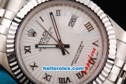 Rolex Datejust II Oyster Perpetual Automatic Movement White waviness Dial with Black Rome Numeral Marker and SS Strap