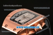 Richard Mille RM007 Miyota 6T51 Automatic Rose Gold Case with Diamonds Dial and Black Rubber Strap