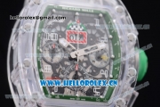 Richard Mille RM 011 Felipe Massa Flyback Chronograph Swiss Valjoux 7750 Automatic Sapphire Crystal Case with Skeleton Dial Green Inner Bezel and Aerospace Nano Translucent Strap