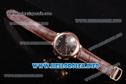 Cartier Rotonde De Chrono Miyota Quartz Rose Gold Case with Black Starry Dial and Brown Leather Strap - Stick Markers