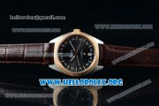 Omega Globemaster Annual Calendar Miyota 9015 Automatic Steel Case with Black Dial Rose Gold Bezel and Brown Leather Strap (AAAF)