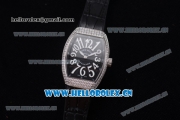 Franck Muller Black Croco Ronda 762 Quartz Steel Case with Black Dial Arabic Numeral Markers and Black Leather Strap Diamonds Bezel