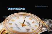 Rolex Datejust Automatic Movement White Dial with Diamond Markers/Bezel and Two Tone Strap