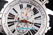 Roger Dubuis Excalibur Chronograph Quartz Movement Silver Case with White Dial-Black Markers and Black Rubber Strap