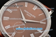 Patek Philippe Calatrava Miyota Quartz Steel Case with Roman Numeral Markers and Brown Dial