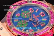 Hublot Big Bang Tutti Frutti 38MM Chrono Miyota OS20 Quartz Rose Gold Case with Blue Dial Stick/Numeral Markers and Pink Diamonds Bezel