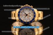 Rolex Yacht-Master II Chronograph Swiss Valjoux 7750 Automatic Yellow Gold Case with White Dial and Dots Markers Blue Bezel (JF)