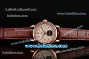 Patek Philippe Grand Complitcations Asia 2813 Automatic Rose Gold Case with Brown Leather Strap White Dial and Stick Markers