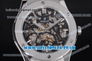 Hublot Classic Fusion Skeleton Asia Automatic Steel Case with Skeleton Dial and Black Leather Strap