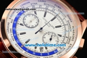 Patek Philippe Complicated World Time Chrono Miyota Quartz Rose Gold Case with White Dial and Stick Markers