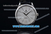 Rolex Cellini Clone Rolex 3132 Automatic Steel Case with White Dial Black Leather Strap - (BP)