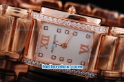 Patek Philippe Quartz Movement Diamond Bezel with White Dial and Full Rose Gold--Lady Size