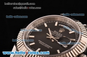 Rolex Day-Date Asia 2813 Automatic Steel Case with Black Leather Strap Stick Markers and Black Dial