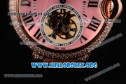 Cartier Ballon Bleu De Tourbillon Swiss Tourbillon Manual Winding Rose Gold Case with Pink Dial Pink Leather Strap and Roman Numeral Markers