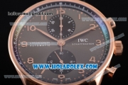 IWC Portugieser Chrono Swiss Valjoux 7750 Automatic Rose Gold Case with Grey Dial Black Leather Strap and Arabic Numeral Markers - 1:1 Original