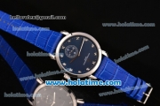 Vacheron Constantin Malte Miyota Quartz Steel Case with Blue Leather Bracelet Diamond Markers and Blue Dial