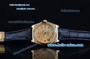 Rolex Sky-Dweller Asia 2813 Automatic Gold Case with Black Leather Strap and Yellow Dial