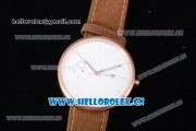 Greyhours Essential Asia Manual Winding Rose Gold Case with White Dial Stick Markers and Brown Leather Strap