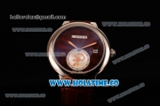 Cartier Rotonde De Swiss Quartz Steel Case with Brown Guilloche Dial and Brown Leather Strap
