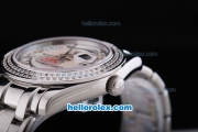 Rolex Day-Date Oyster Perpetual Automatic Full Diamond Bezel with White and Diamond Dial,Roman Marking-Big Calendar