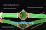 Hublot Big Bang Tutti Japanese Miyota Quartz Rose Gold Case with Green Dial Stick Markers and Green Rubber Strap