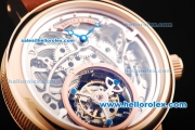 Breguet Skeleton Swiss Tourbillon Manual Winding Movement Rose Gold Case with Blue Hands and Brown Leather Strap