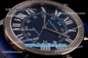 Cartier Ronde Solo Swiss ETA 2836 Automatic Steel Case with Blue Leather Strap White Roman Numeral Markers and Diamond Bezel