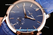 Ulysse Nardin Classico Miyota OS2035 Quartz Rose Gold Case with Stick Markers Blue Dial and Blue Leather Strap