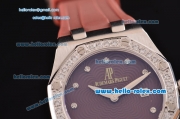 Audemars Piguet Royal Oak Lady Miyota OS2035 Quartz Steel Case with Brown Dial Diamond Bezel and Brown Rubber Strap