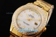 Rolex Day Date II Automatic Movement Full Gold with Diamond Bezel-White MOP Dial and Diamond Markers