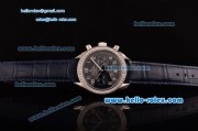 Omega Speedmaster Chrono Swiss Quartz Steel Case Diamond Bezel with Blue Leather Strap and Black Dial Numeral Markers