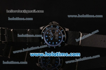 Rolex Submariner Asia 2813 Automatic PVD Case with Blue Markers Carbon Fiber Dial and Black Nylon Strap