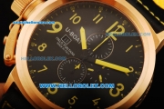 U-BOAT Italo Fontana Flightdeck Quartz Movement Rose Gold Case with Black Carbon Dial and Yellow Number Marking-Small Calendar