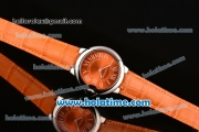 Cartier Ballon Bleu Swiss Quartz Steel Case with Orange Leather Strap White Markers and Orange Dial