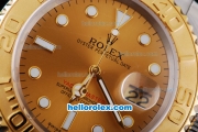 Rolex Yacht-Master Oyster Perpetual Chronometer Automatic Two Tone with Khaki Dial,Gold Bezel and Round Bearl Marking-Small Calendar